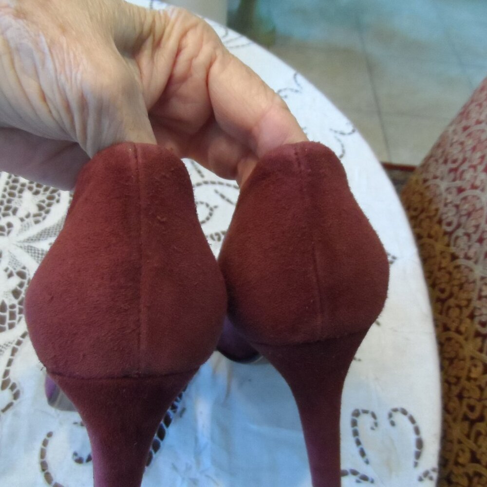 New Gucci Burgundy Kid Suede Leather Heeled Pumps Size 38B - Picture 13 of 16